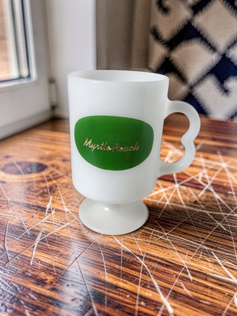 vintage milk glass myrtle beach footed coffee mug